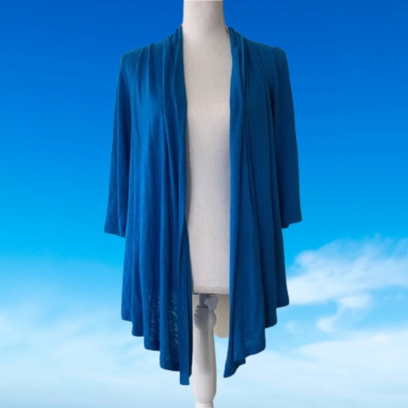 Ellen Tracy open front waterfall cardigan blue 3/4 sleeve women’s - Picture 6 of 6